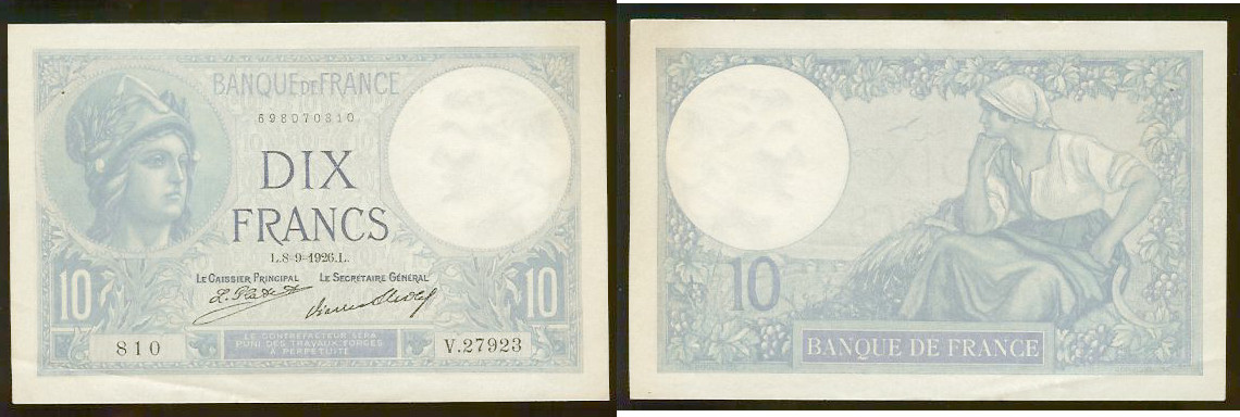 10 francs Minerve 1926 AU